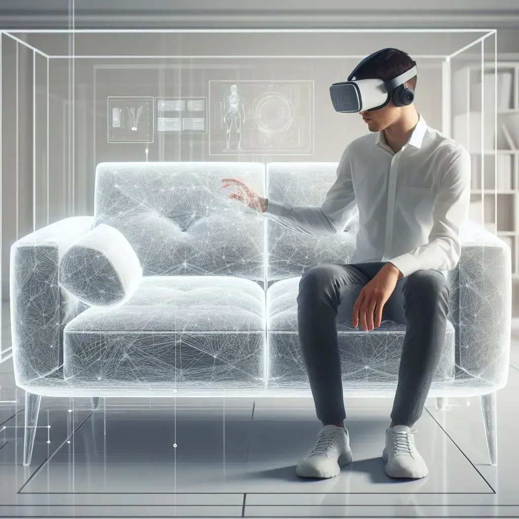 AR is a game-changer for online shopping Person with AR headset sitting on a sofa